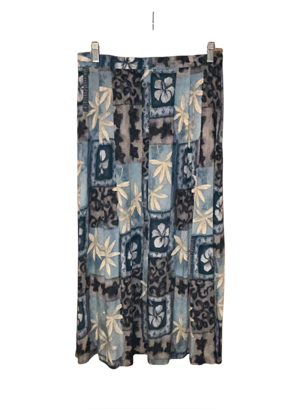 Vintage Alfred Dunner Blue Floral Patchwork Midi Skirt Women’s 14‎ Made In USA